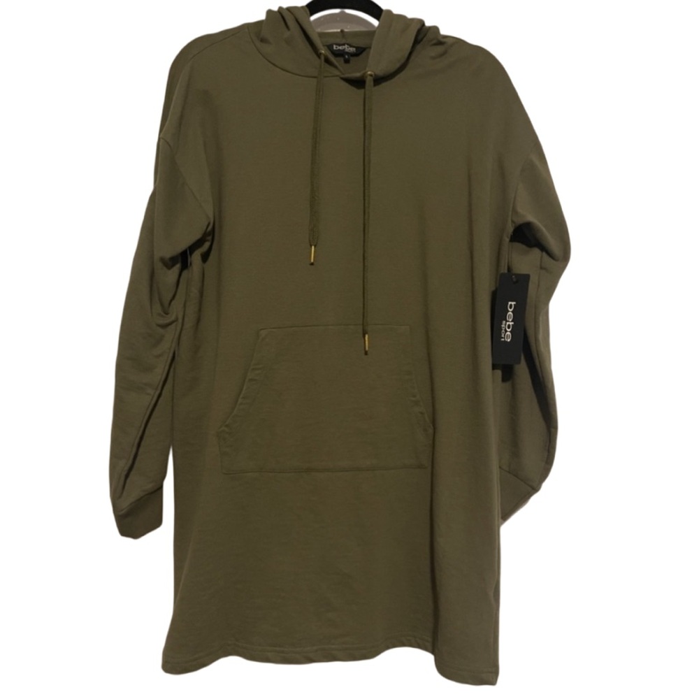 BEBE Sport Womens Large Vintage Green Hoodie Sweater Dress NWT